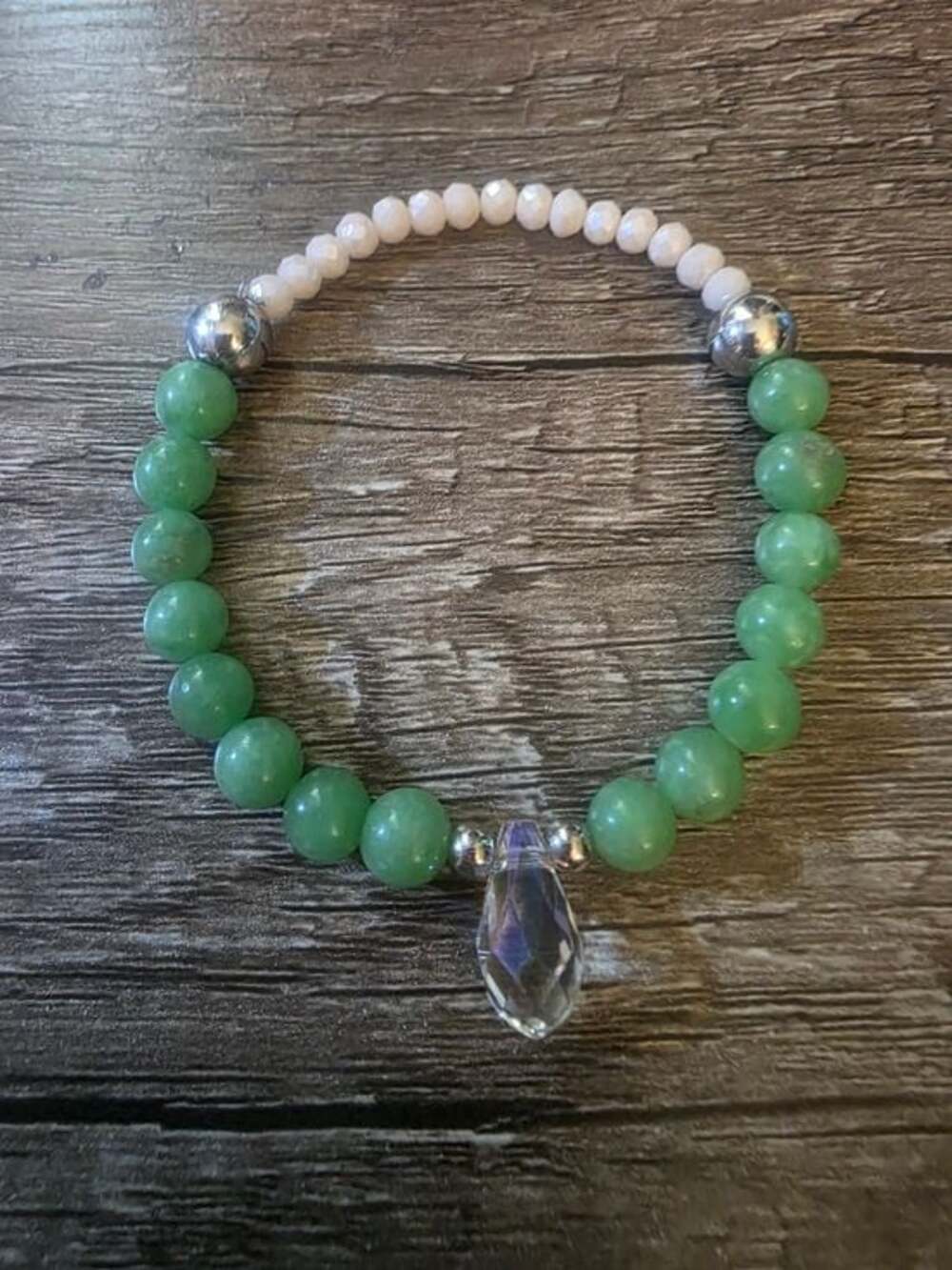 Boho Jade Stretch Bracelet with Crystal